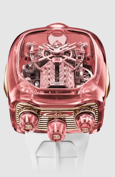 Review Jacob & Co bugatti chiron tourbillon pink sapphire crystal BU210.80.AT.UA.ABRUA Replica watch